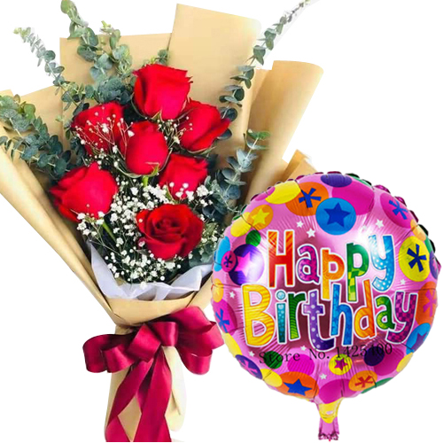 Send Half Dozen Red Roses Bouquet & Birthday Balloon To Philippines