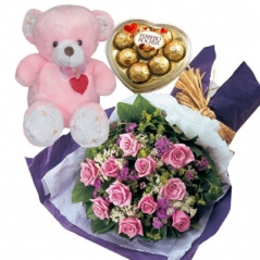 send pink rose with bear and chocolate to philippines