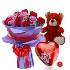 12 red and pink roses with bear and chocolate to philippines
