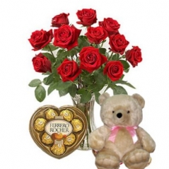 red roses with chocolate bear to philippines