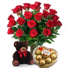 send 12 red roses with brown color bear and chocolate to philippines
