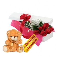 send 6 red rose with toblerone chocolate bar with teddy bear to philippines