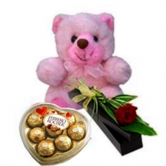 single rose in box with bear and chocolate to philippines