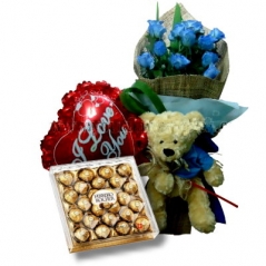 send blue roses with chocolate and balloon with cute teddy bear to philippines