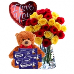send red and yellow roses with teddy and chocolate to philippines