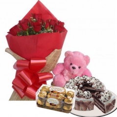 send flower with chocolate and cake with teddy bear to philippines