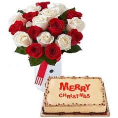 12 Holiday Roses with mocha dedication Cake to manila
