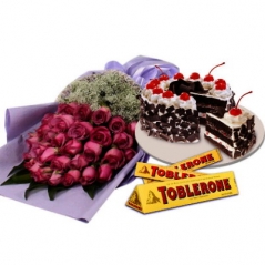 send 36 pink roses with cake and chocolate to philippines