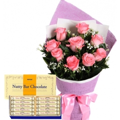 12 pink rose bouquet with royce nutty bar to manila