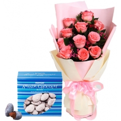 12 pink roses bouquet with amande royce chocolate to manila