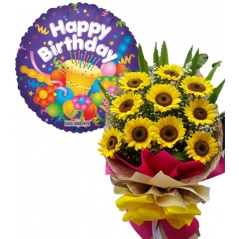 Send 10 pcs sunflower with happy birthday balloon to manila