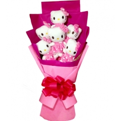 6 pcs Mini Cute Hello Kitty in a Bouquet