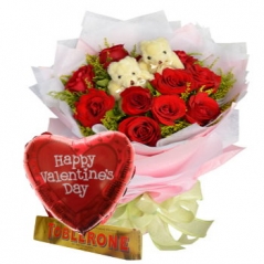 12 red roses,2 mini bear,valentine balloon & chocolate philippines