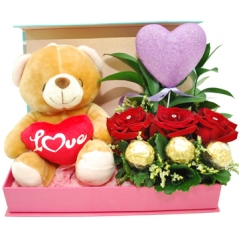 3 Roses,Bear with Ferrero   Delivery to Manila Philippines
