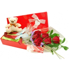 6 Red Roses with Cute Bear  Delivery to Manila Philippines