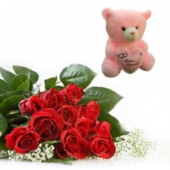 12 Red Rose bouquet with small bear