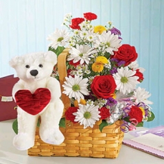 Mixed Flowers w/ Bear w/Heart Delivery to Manila Philippines