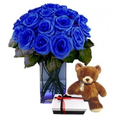 Blue Roses w/ Bear & Chocolate Delivery to Manila Philippines