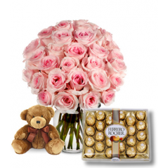 Pink Rose vase with 24 pcs Ferrero Rocher to Manila Philippines