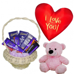Cadbury Chocolate Basket,Pink Bear with I Love You Pillow Delivery to Manila Philippines