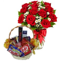 12 Red Roses Vase with Mixed Chocolate Box Delivery to Manila Philippines