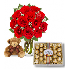 Red Roses vase with Ferrero chocolate to Manila Philippines