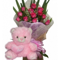 12 Multi Color Roses in Bouquet with Bear Delivery to Manila Philippines