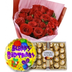 12 Multi Color Roses w/ Chocolate and Balloon Delivery to Manila Philippines