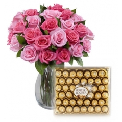 24 Mixed Roses vase with Ferrero chocolate to Manila Philippines
