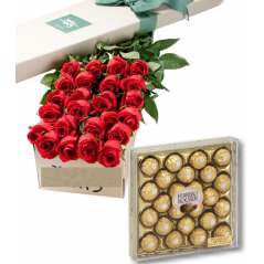 24 Red Roses Box with 24pcs Ferrero Chocolate Send to Manila Philippines