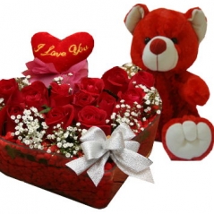 Roses Box with Red Bear Send to Manila
