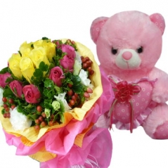 roses with Pink Bear Send to Manila