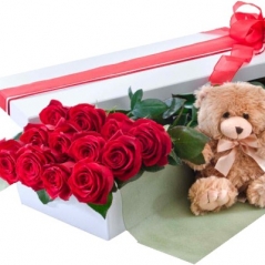 Red Roses in a Box and a small teddy bear in philippines