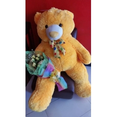 Bear with 6 White Roses Bouquet