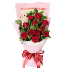 24 Bright Red Roses in Bouquet w/teddy bear Online Delivery to Manila Philippines