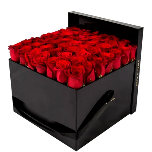 50 pcs of beautiful Red Roses in a Square Shaped Box