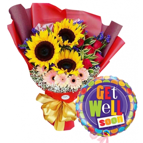 Send sunflower with get well soon balloon to Philippines