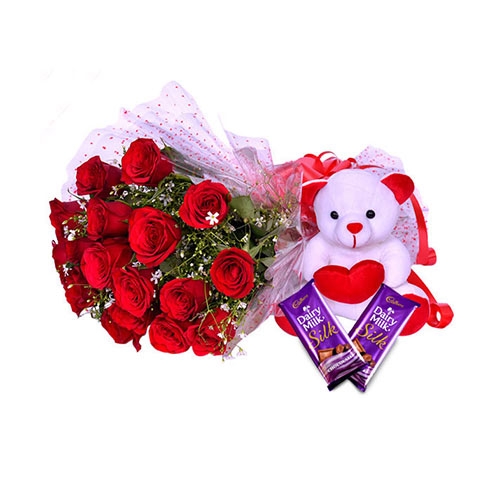 send 12 red roses with bear and chocolate to manila in the Philippines