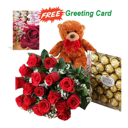 red roses with bear and chocolate to philippines