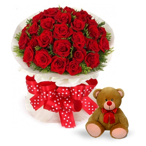 Send red roses with teddy bear to manila