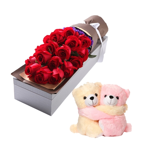 12 Red Roses in Box with Bear Send to Manila Philippines