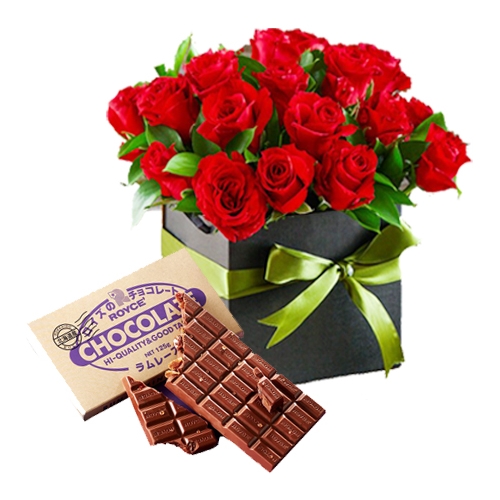 12 red roses box with royce raisin chocolate to manila