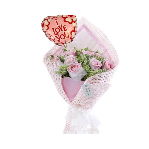 6 pink Roses with Balloon Delivery to Manila Philippines