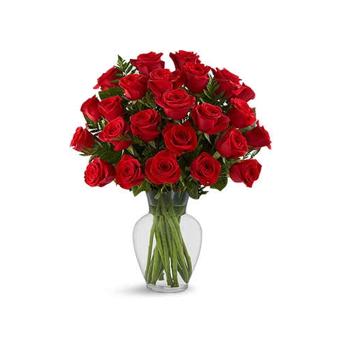 12 Bright Red Roses in Vase Delivery to Manila Philippines