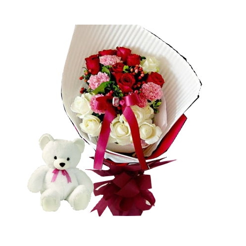 12 Multi Color Roses & bear in Bouquet Online Delivery to Manila Philippines