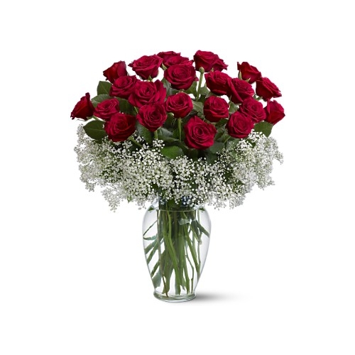 24 Bright Red Roses in Vase Send to Manila Philippines