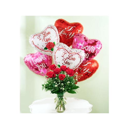 6 Red rose vase with 6 I love u balloon In Philippines