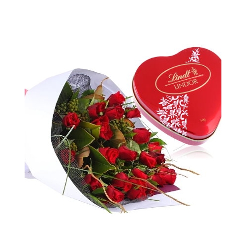 24 Red Roses with Lindt Chocolate