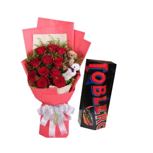 12 Red Roses,2 Bear with Toblerone Chocolate