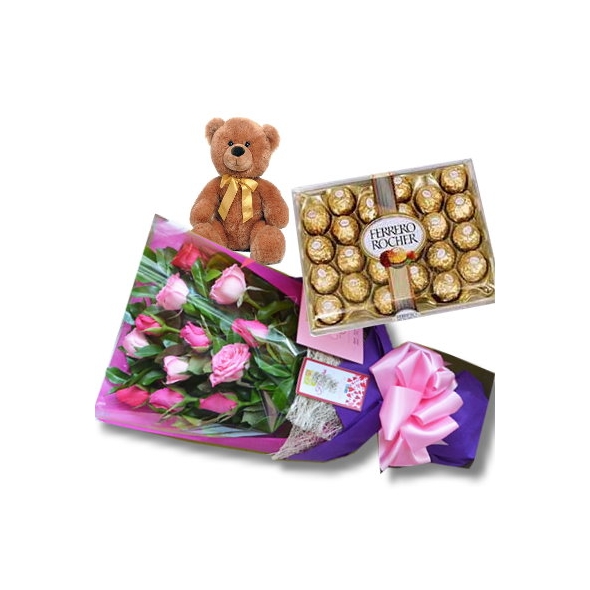 send 12 red roses with small teddy bear and chocolate to philippines